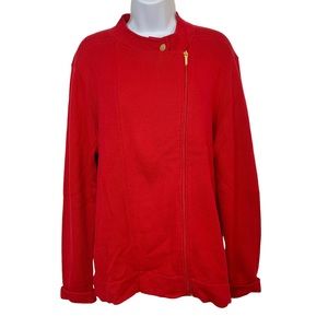 CHAPS 100% Cotton Red Full Zip Cardigan Sz 2X